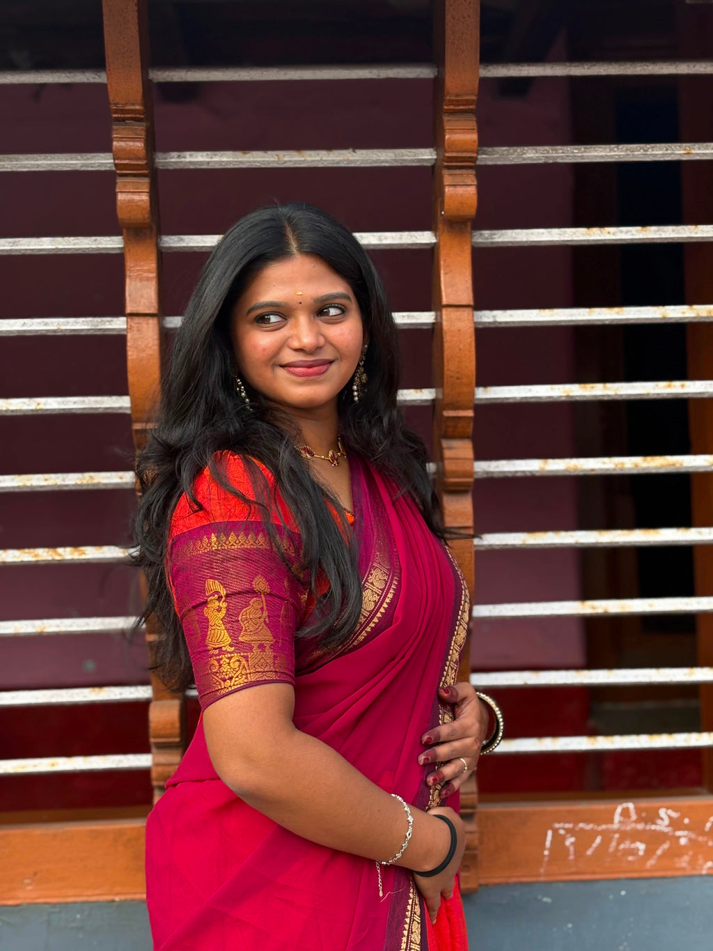 Red Orange Combo Half Saree Pavadai Dhavani