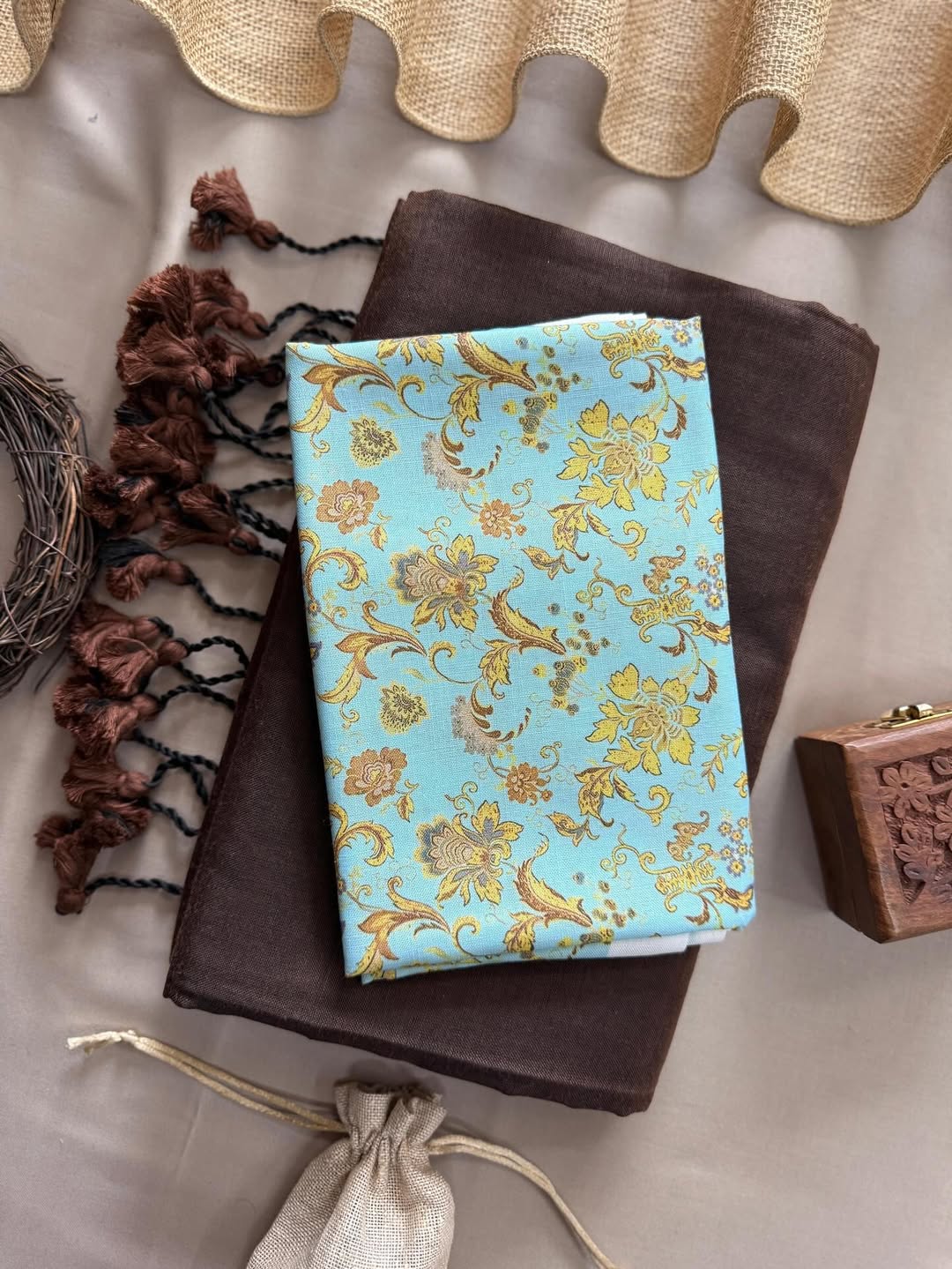 KHADI COTTON SAREE WITH PRINTED COTTON BLOUSE
