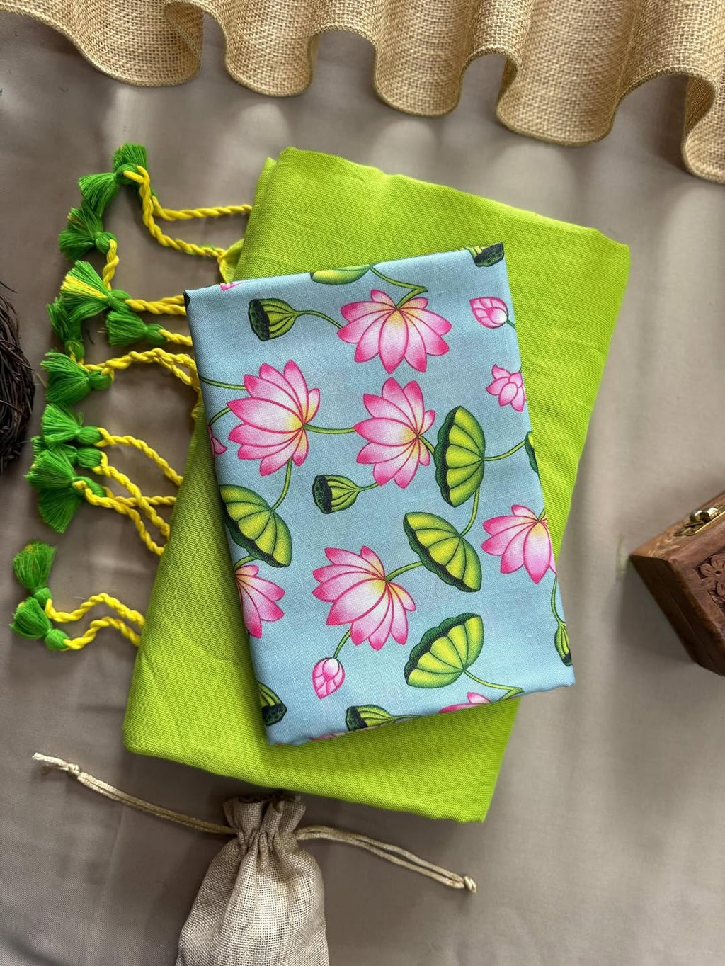 KHADI COTTON SAREE WITH PRINTED COTTON BLOUSE