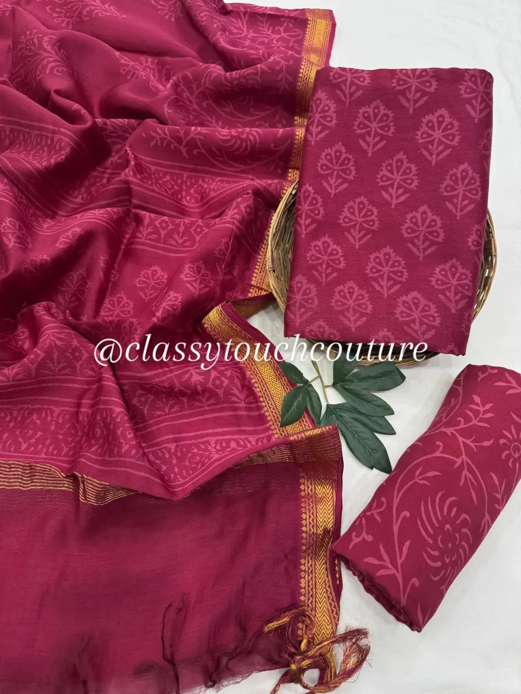 EXCLUSIVE PREMIUM MAHESHWARI SILK TOP WITH SANTOON BOTTOM AND PURE MAHESHWARI SILK DUPATTA