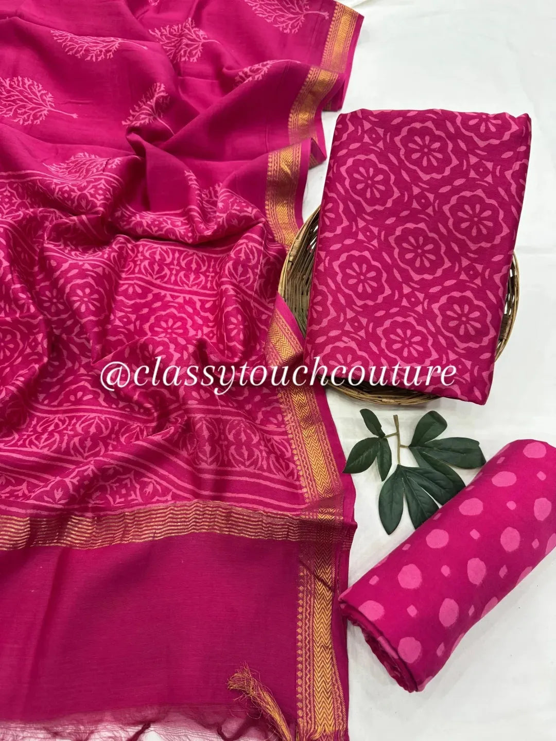EXCLUSIVE PREMIUM MAHESHWARI SILK TOP WITH SANTOON BOTTOM AND PURE MAHESHWARI SILK DUPATTA