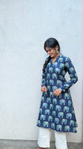 Neelika - Blue Elephant Print Jaipur Cotton A-Line Kurta