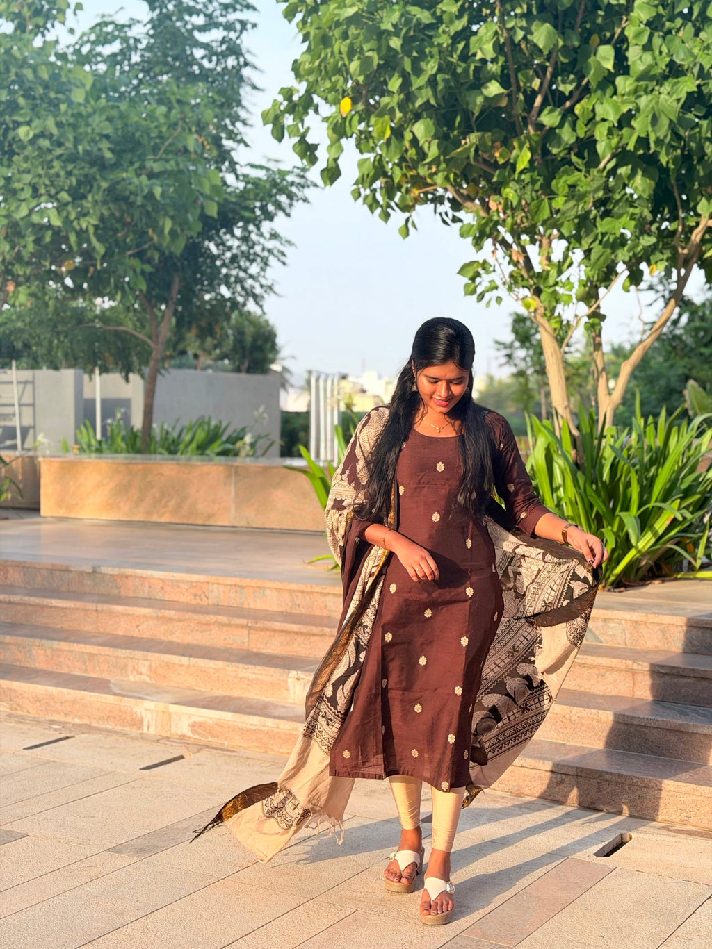 BROWN CHENNURI SILK WITH TOP AND DUPATTA