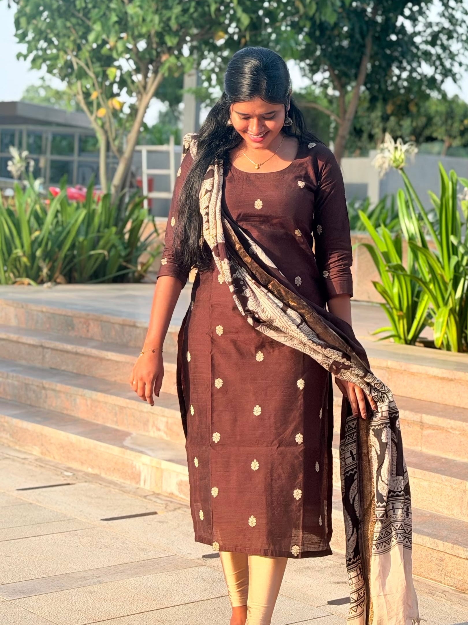 BROWN CHENNURI SILK WITH TOP AND DUPATTA