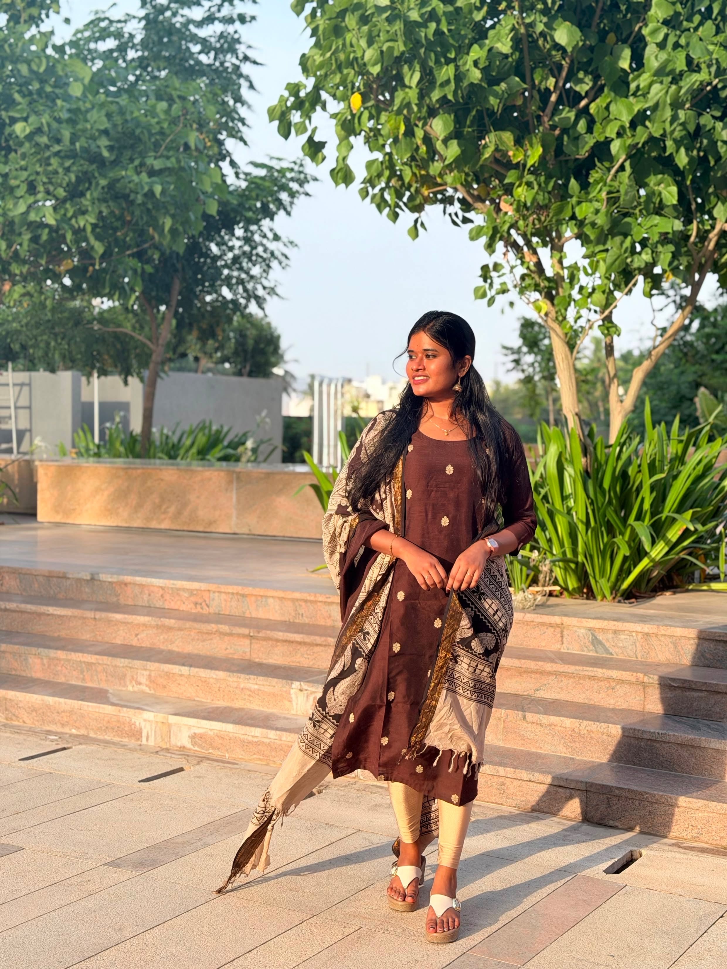 BROWN CHENNURI SILK WITH TOP AND DUPATTA