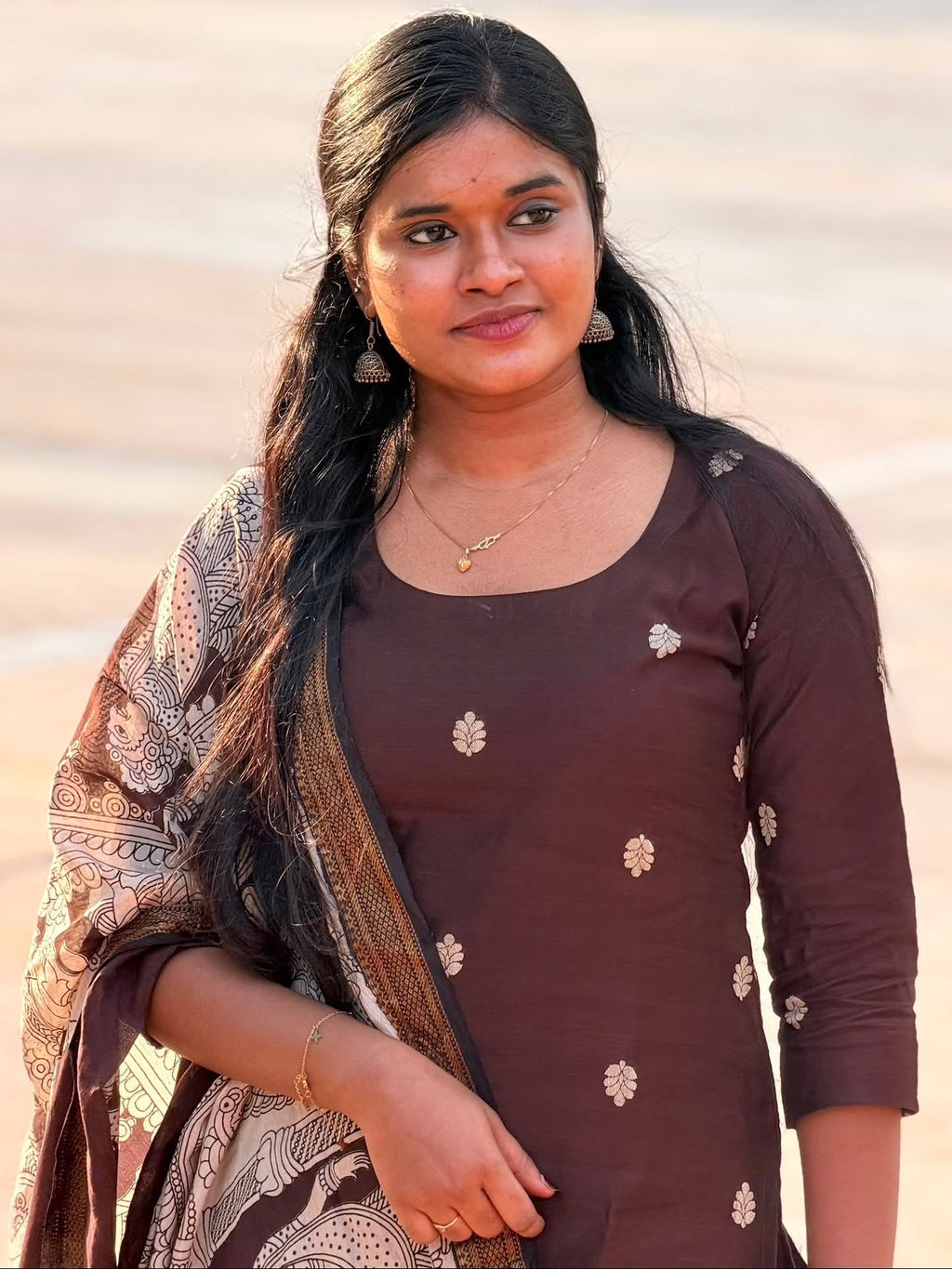 BROWN CHENNURI SILK WITH TOP AND DUPATTA