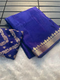 CHINON CHIFFON ZARI WEAVING BORDER SAREES WITH SELF BROCADE BLOUSE