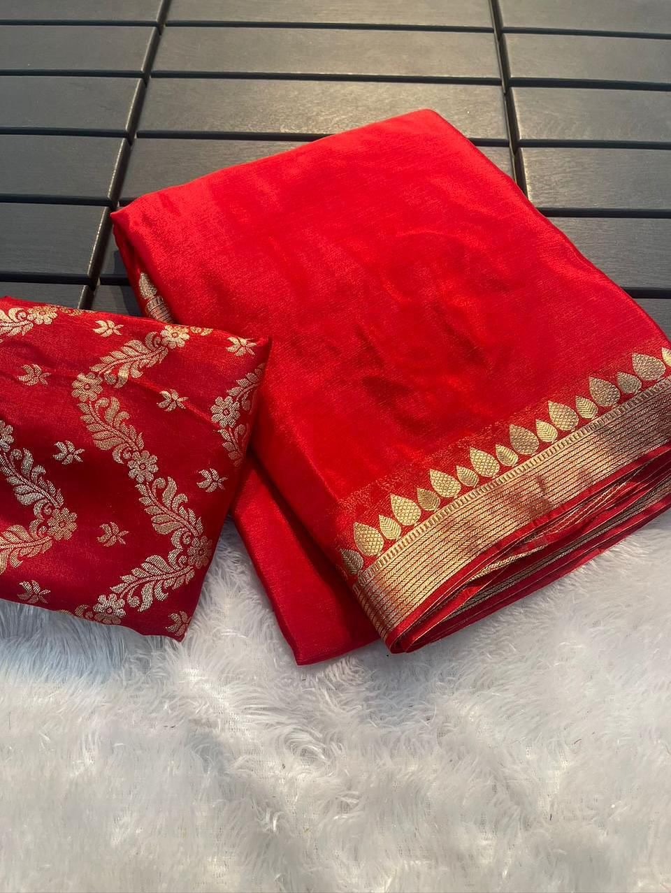 CHINON CHIFFON ZARI WEAVING BORDER SAREES WITH SELF BROCADE BLOUSE