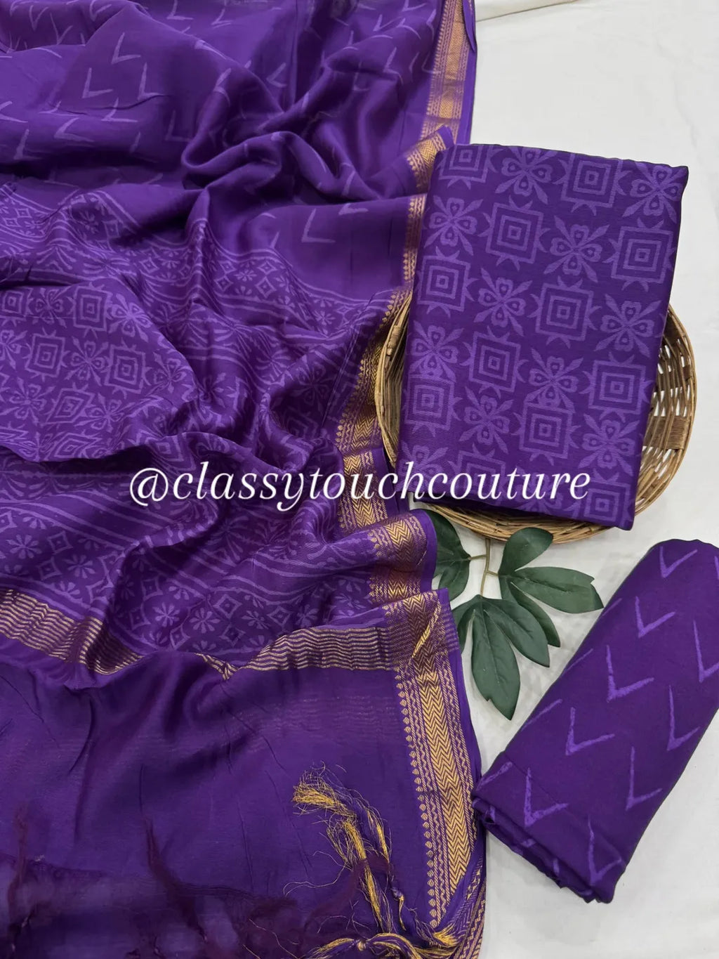 EXCLUSIVE PREMIUM MAHESHWARI SILK TOP WITH SANTOON BOTTOM AND PURE MAHESHWARI SILK DUPATTA