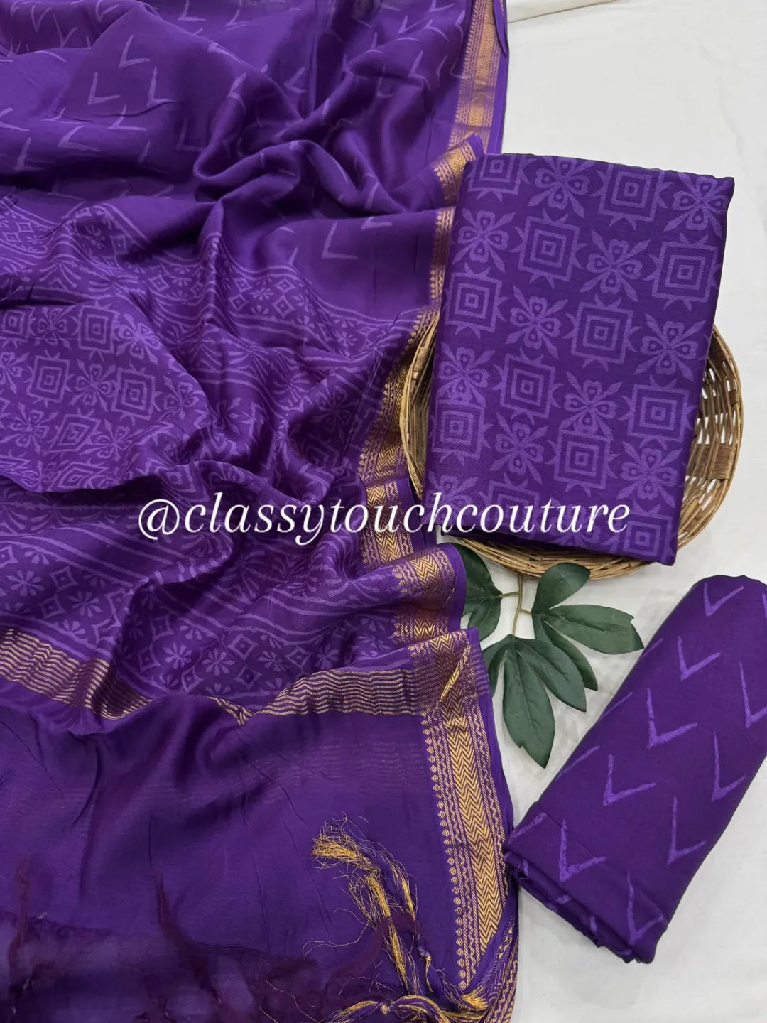 EXCLUSIVE PREMIUM MAHESHWARI SILK TOP WITH SANTOON BOTTOM AND PURE MAHESHWARI SILK DUPATTA