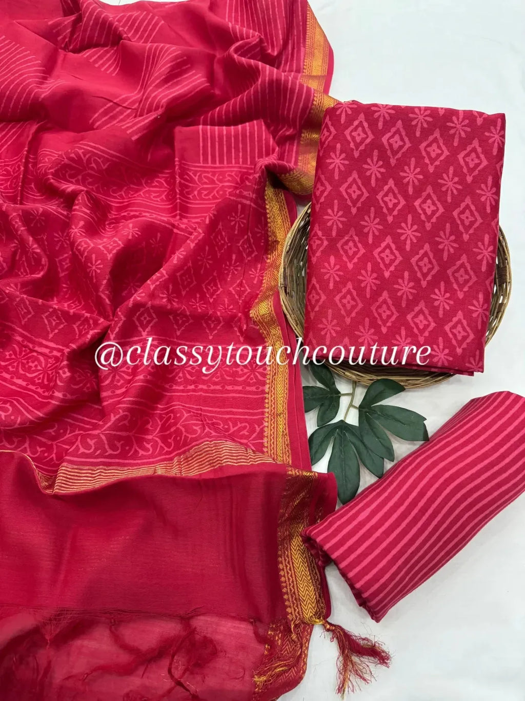 EXCLUSIVE PREMIUM MAHESHWARI SILK TOP WITH SANTOON BOTTOM AND PURE MAHESHWARI SILK DUPATTA