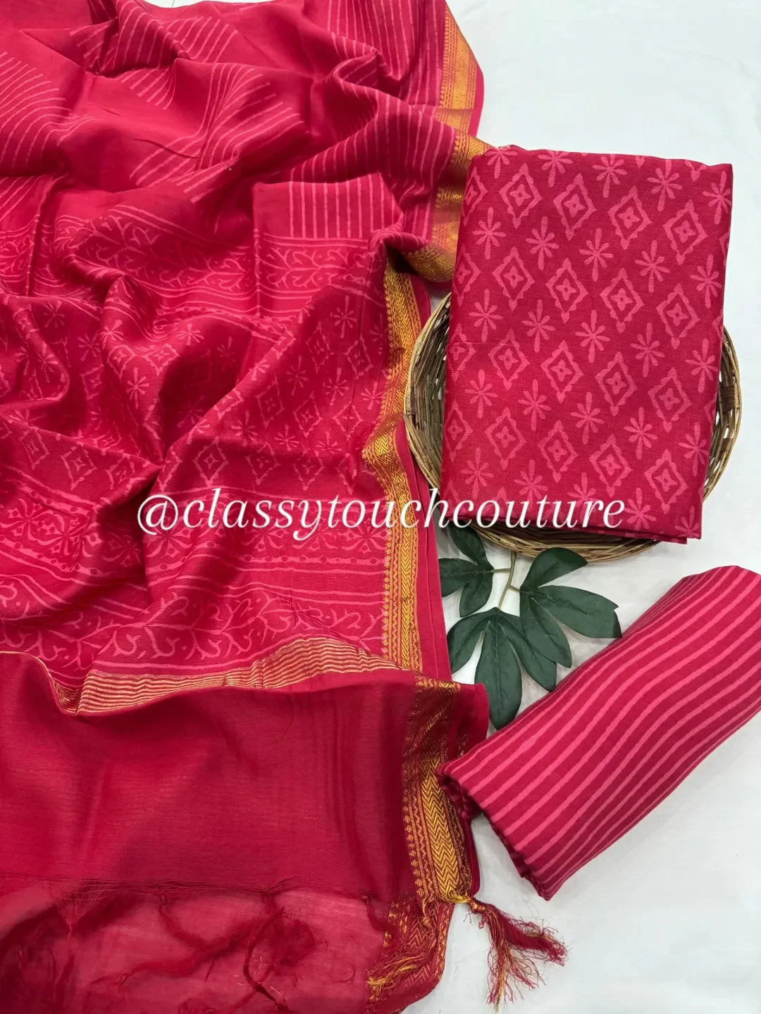 EXCLUSIVE PREMIUM MAHESHWARI SILK TOP WITH SANTOON BOTTOM AND PURE MAHESHWARI SILK DUPATTA