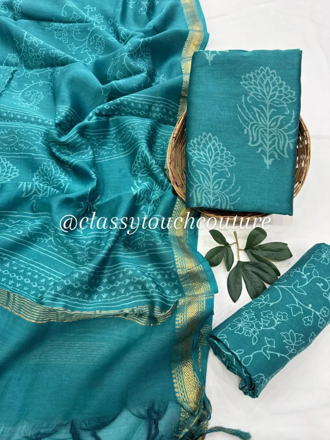 EXCLUSIVE PREMIUM MAHESHWARI SILK TOP WITH SANTOON BOTTOM AND PURE MAHESHWARI SILK DUPATTA