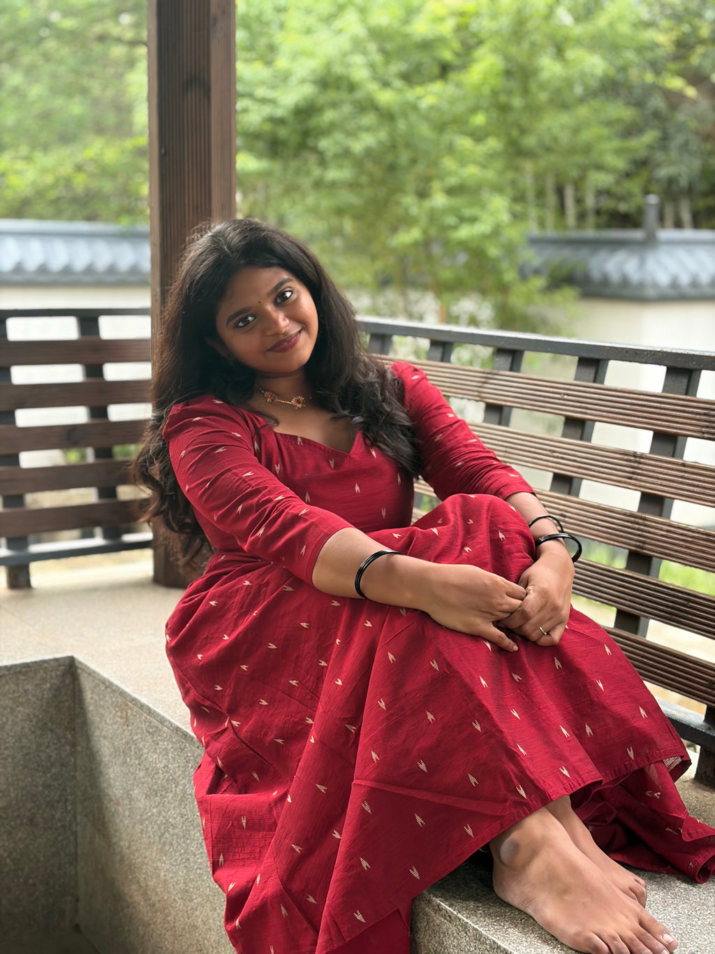 RED CHENNURI SILK WITH TOP AND DUPATTA