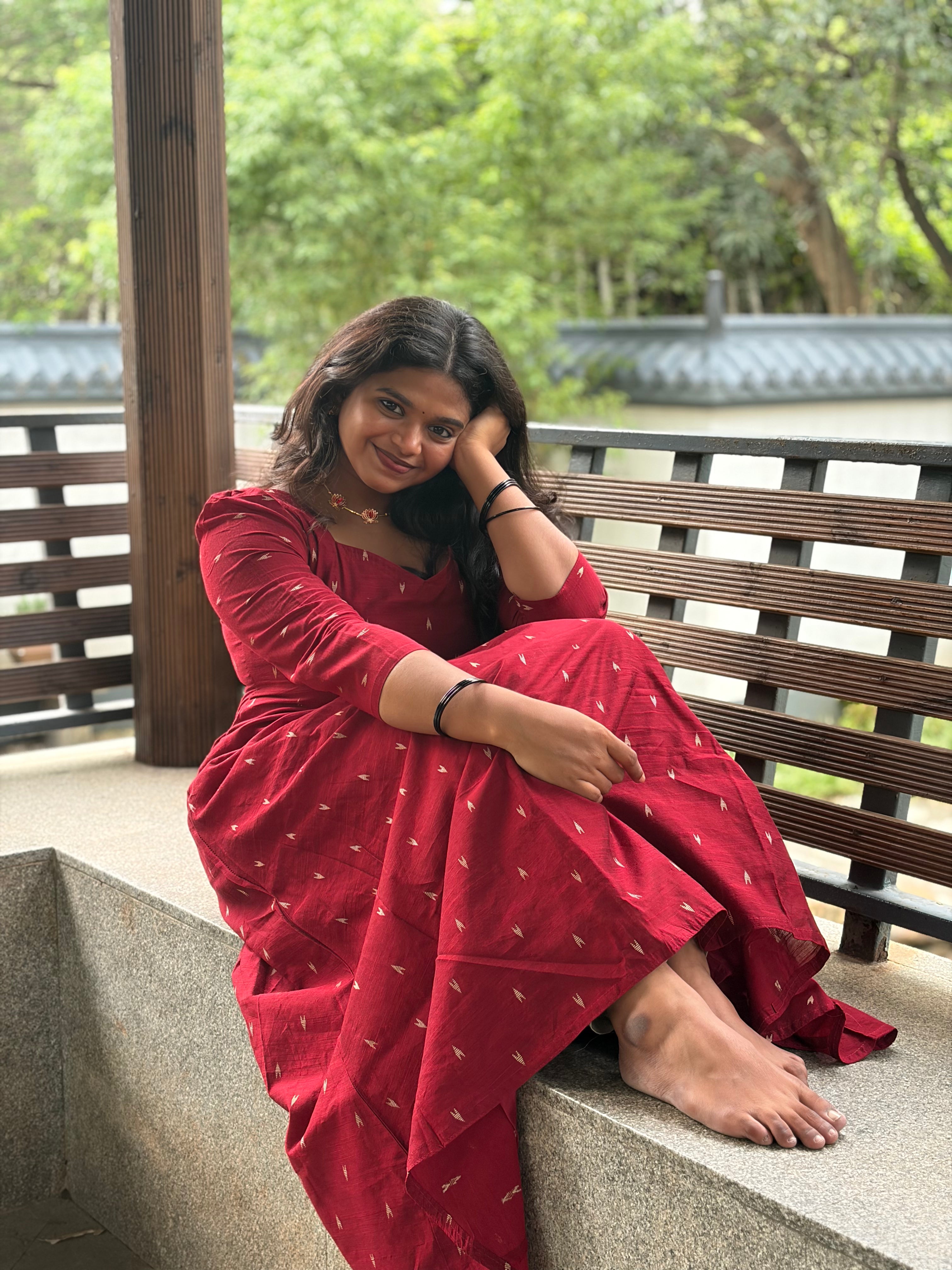 RED CHENNURI SILK WITH TOP AND DUPATTA