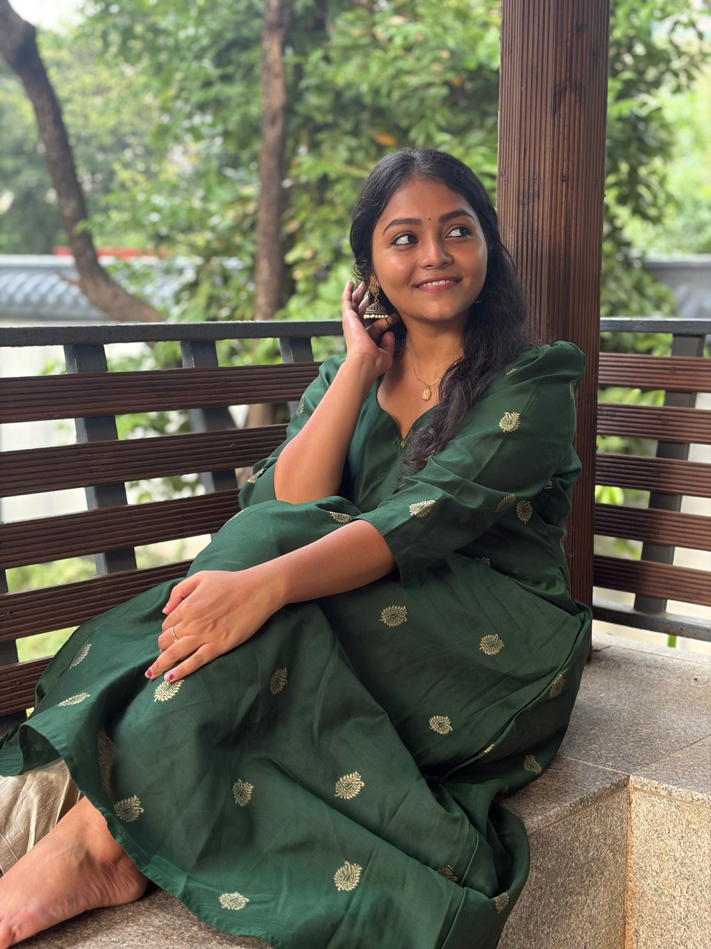 GREEN CHENNURI SILK WITH TOP AND DUPATTA