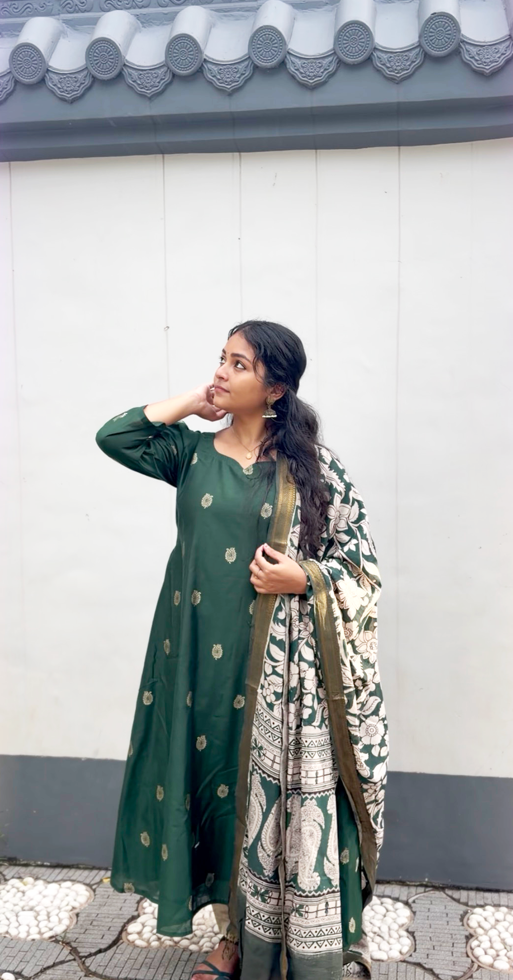 GREEN CHENNURI SILK WITH TOP AND DUPATTA
