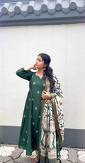 GREEN CHENNURI SILK WITH TOP AND DUPATTA