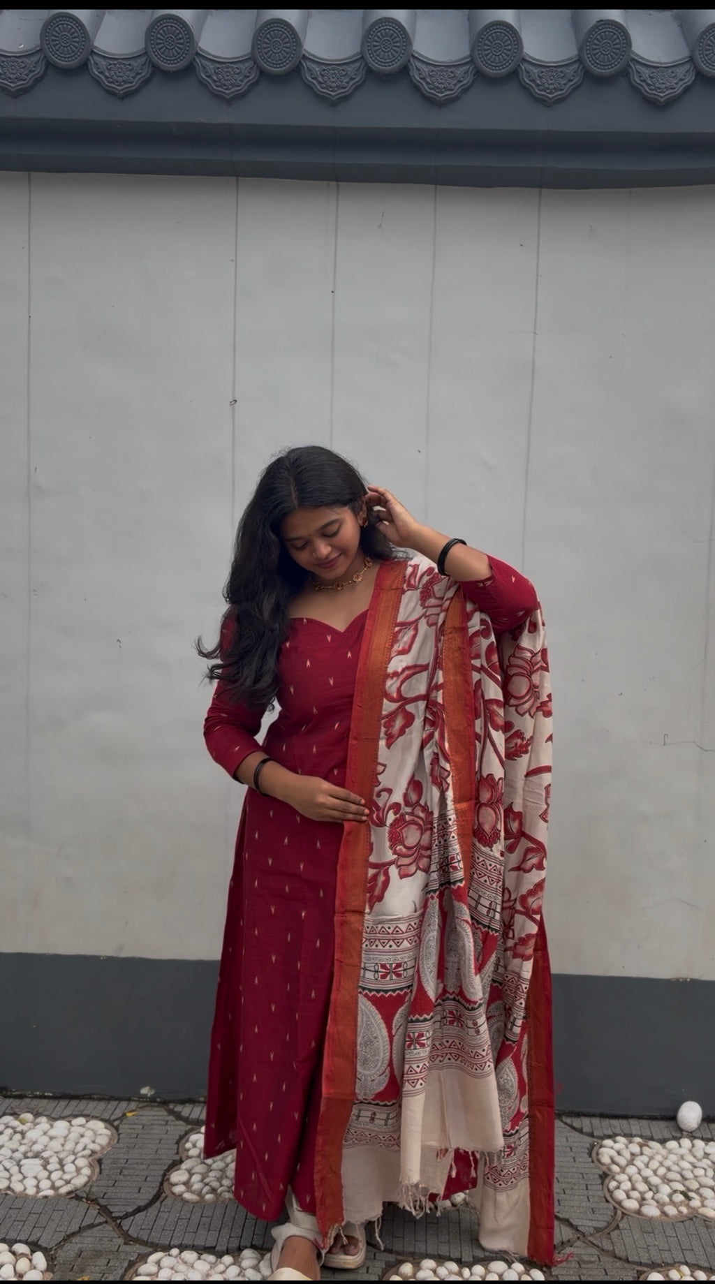 RED CHENNURI SILK WITH TOP AND DUPATTA