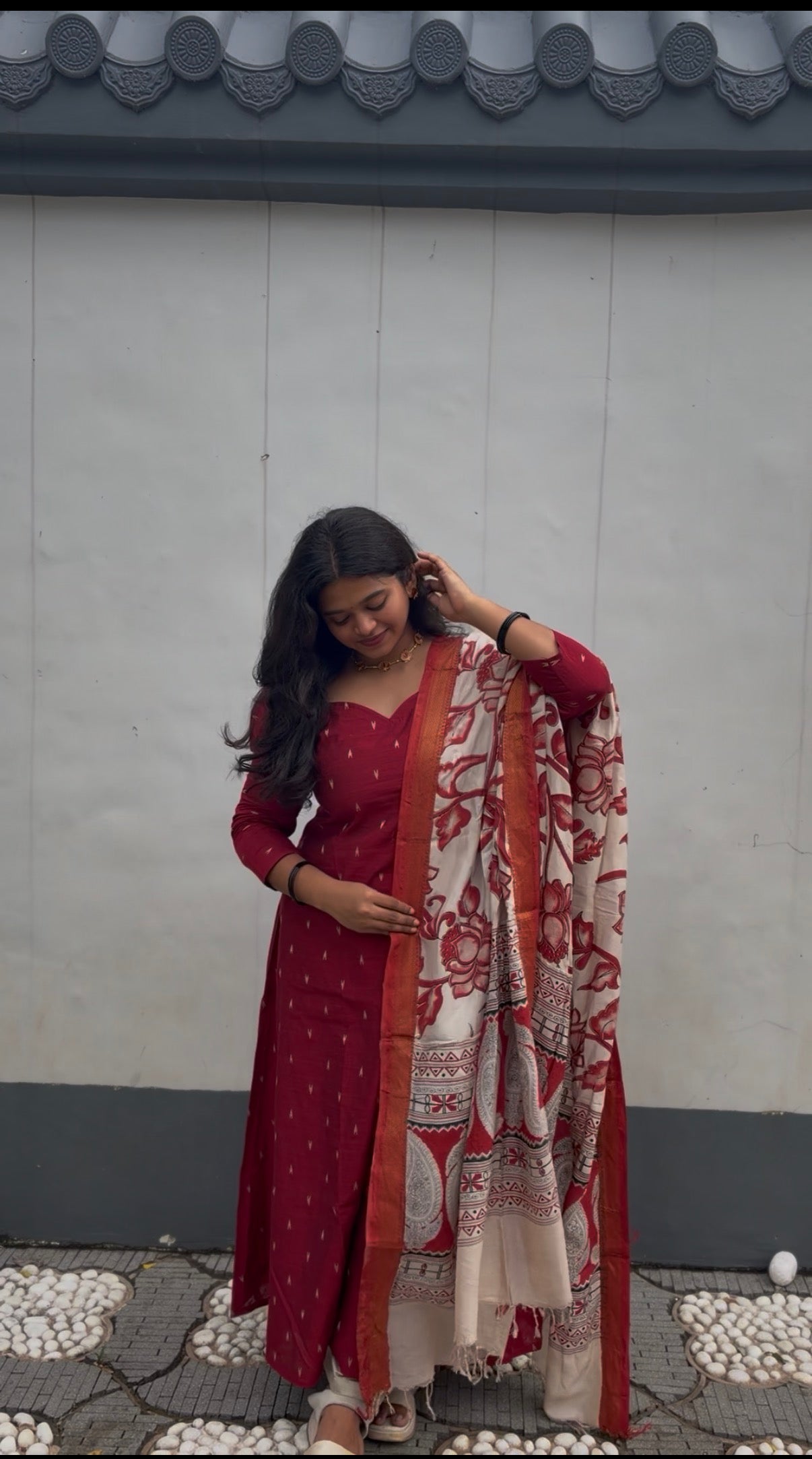 RED CHENNURI SILK WITH TOP AND DUPATTA
