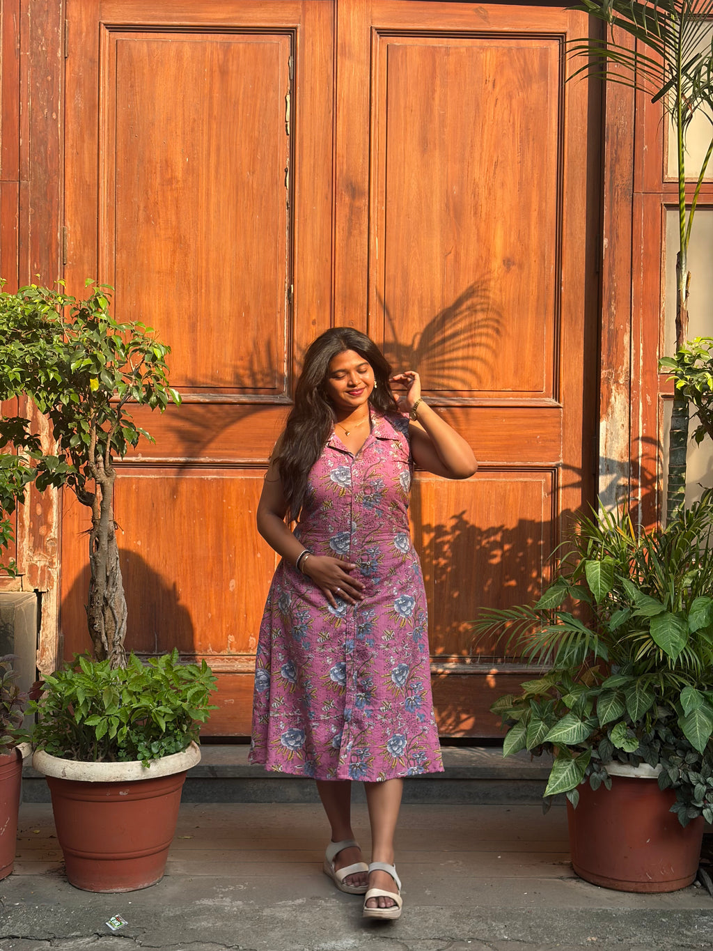 Pink Kantha Cotton Floral One piece
