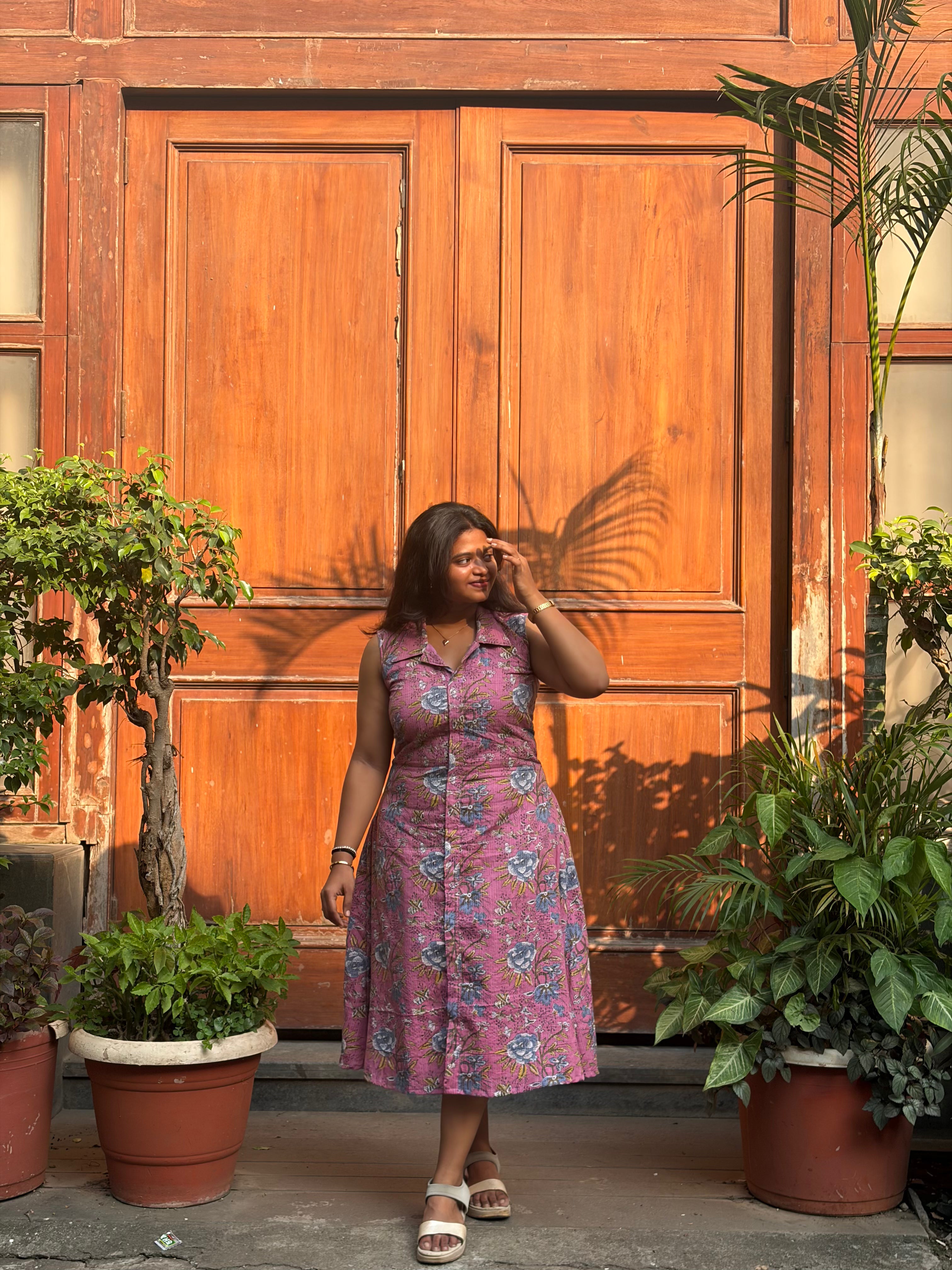 Pink Kantha Cotton Floral One piece