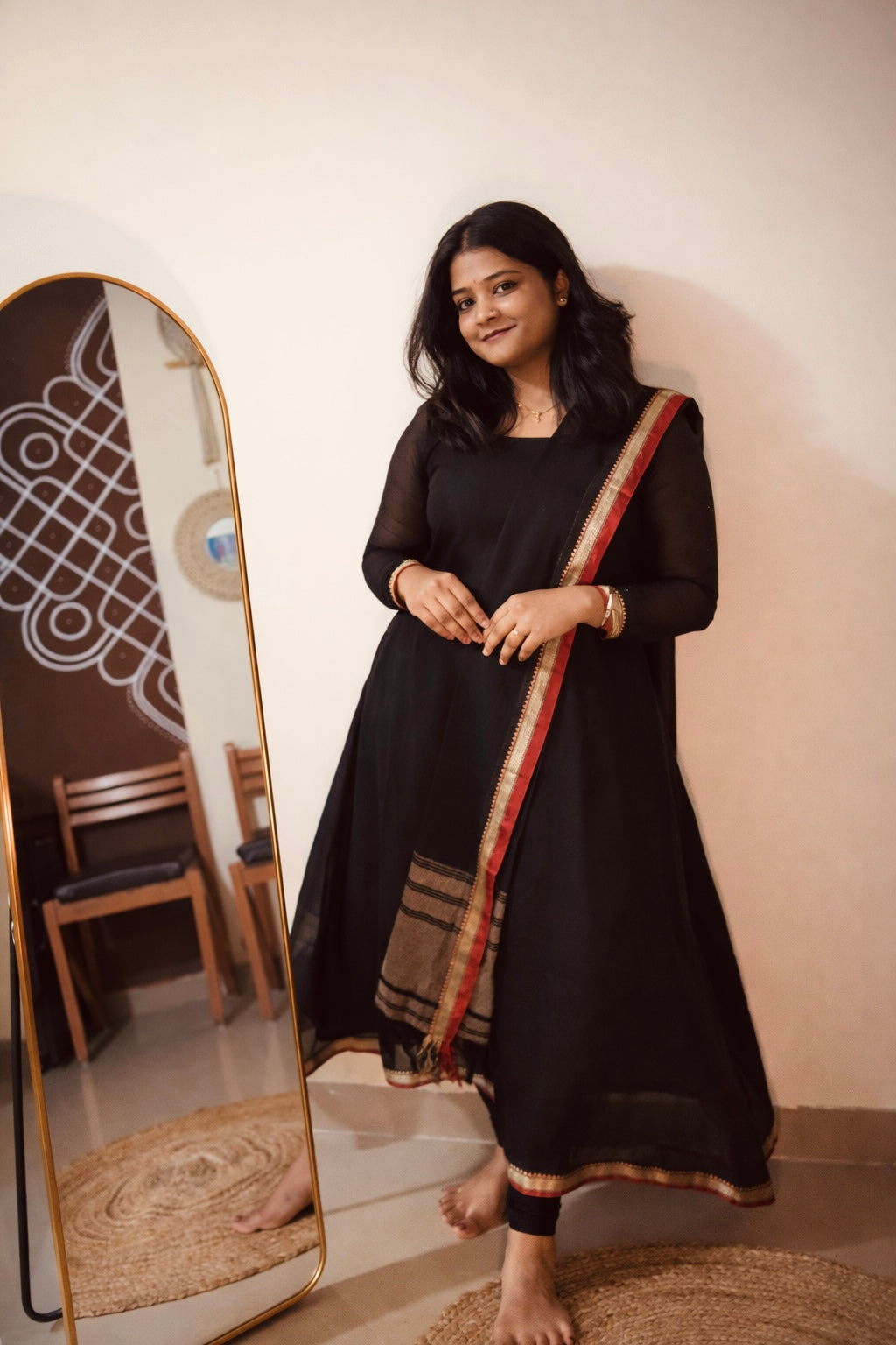 ROJA NARAYANPET BLACK ARANARKALI WITH TOP AND DUPPATTA