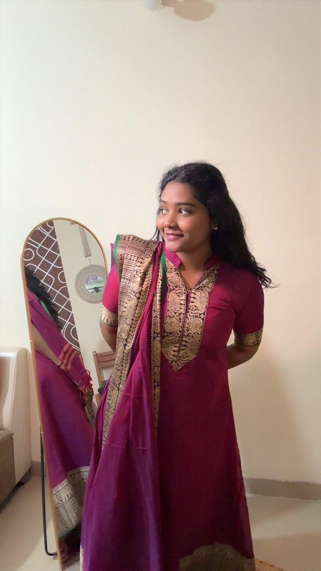 NARAYANPET MAGENTA ARANARKALI WITH TOP AND DUPPATTA