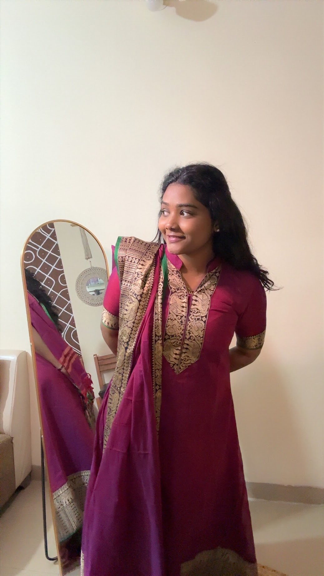 NARAYANPET MAGENTA ARANARKALI WITH TOP AND DUPPATTA