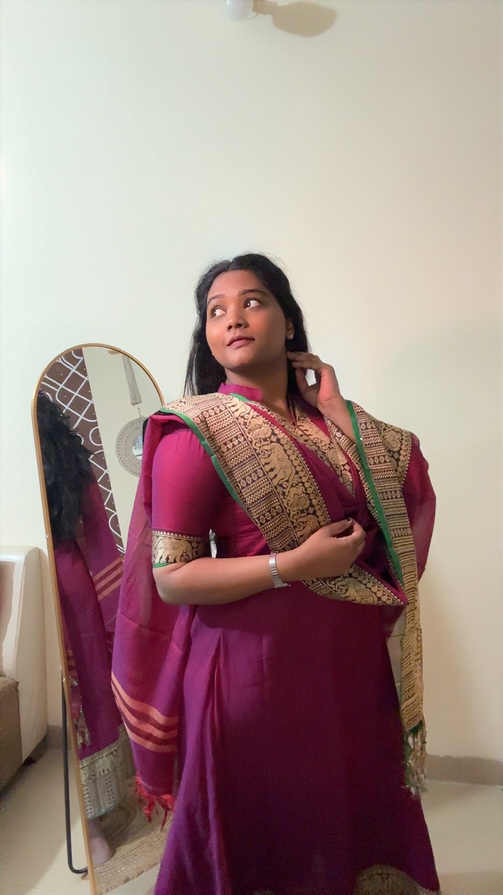 NARAYANPET MAGENTA ARANARKALI WITH TOP AND DUPPATTA