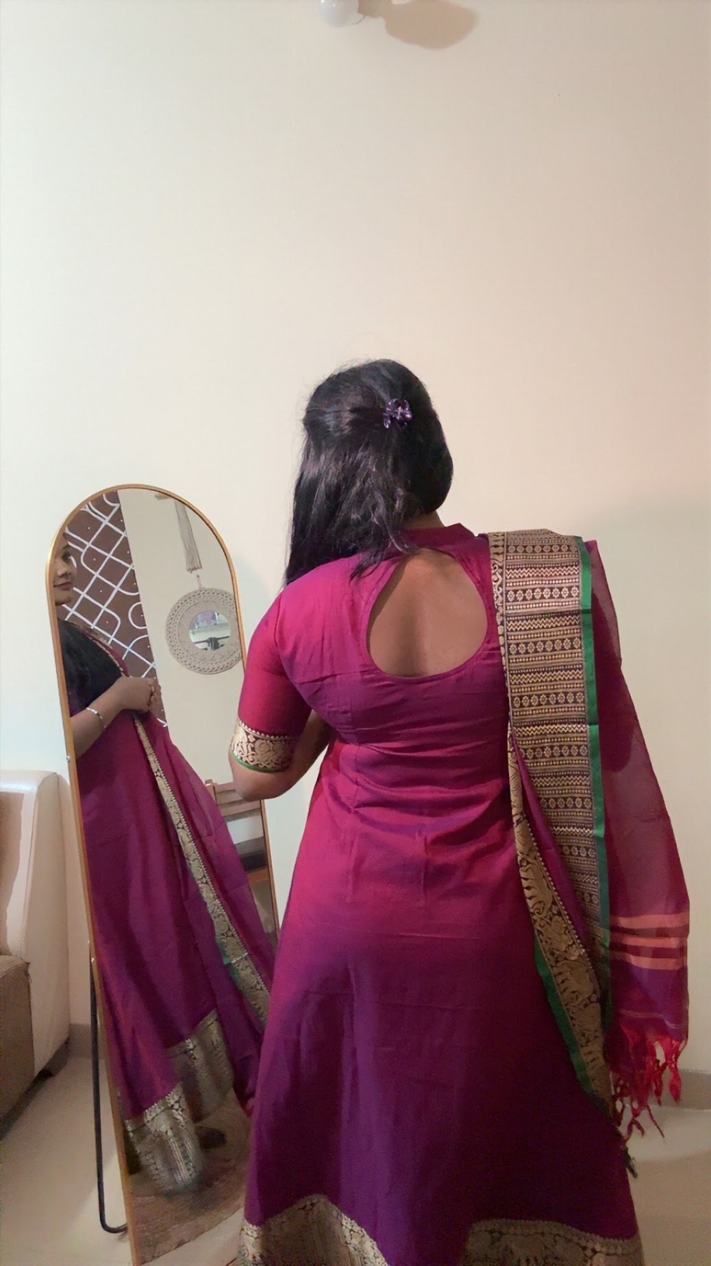 NARAYANPET MAGENTA ARANARKALI WITH TOP AND DUPPATTA