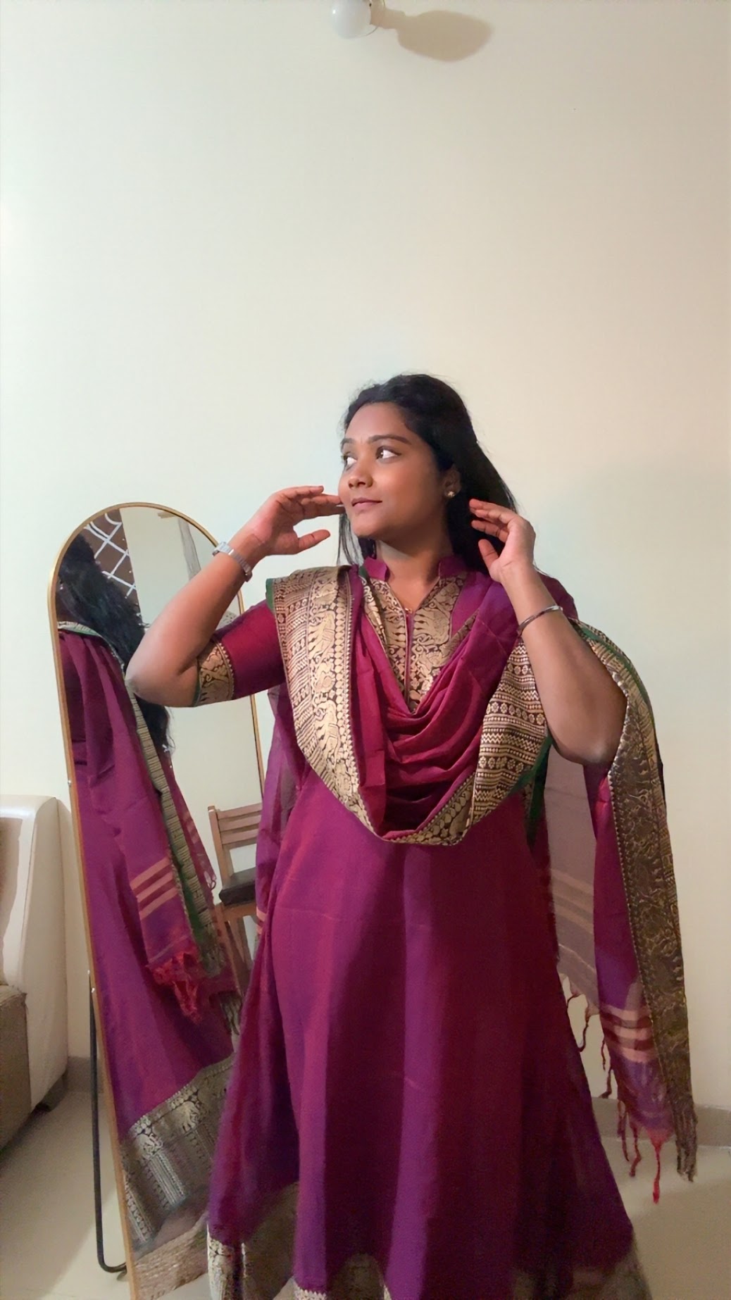 NARAYANPET MAGENTA ARANARKALI WITH TOP AND DUPPATTA
