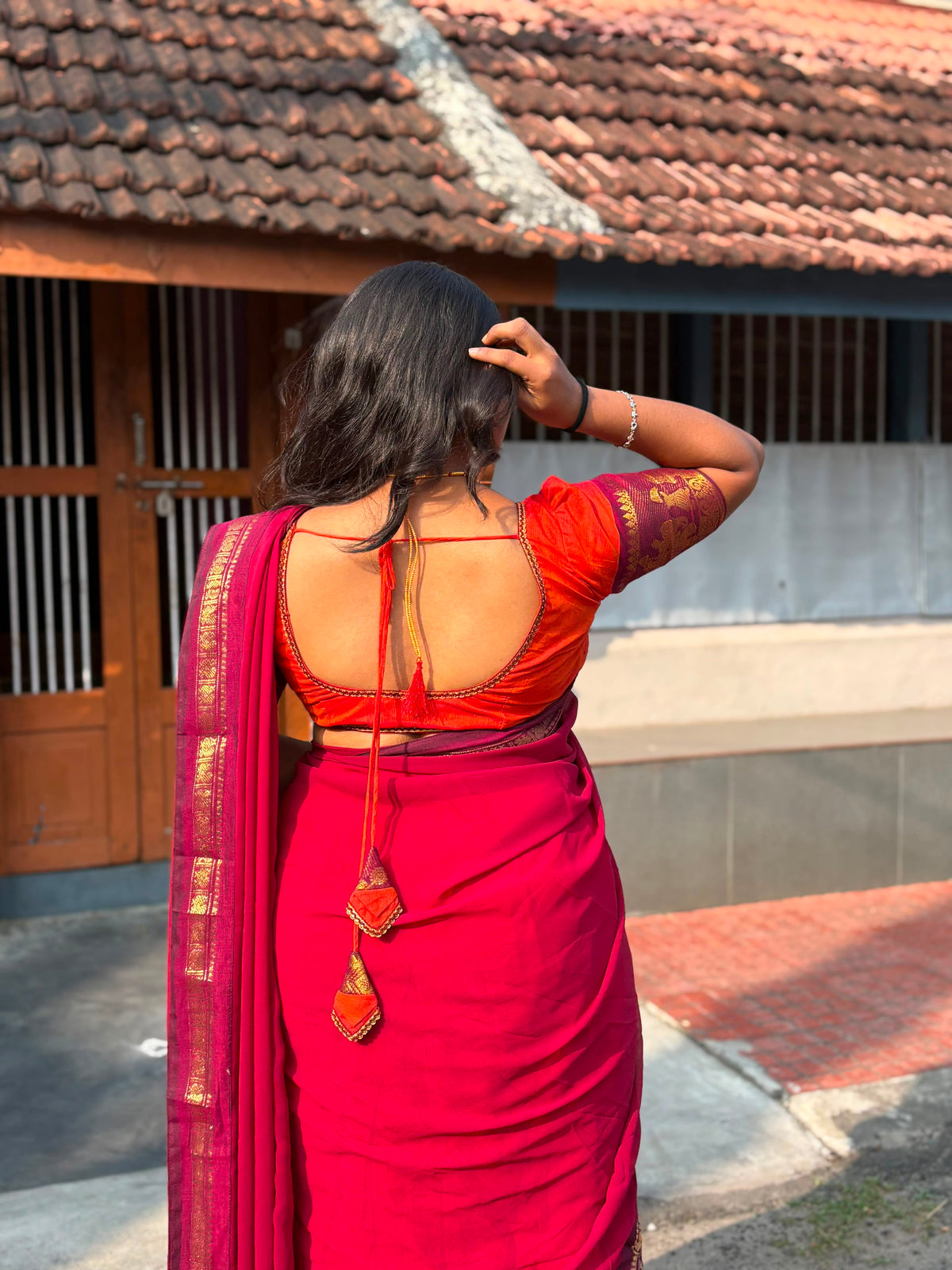 Red Orange Combo Half Saree Pavadai Dhavani